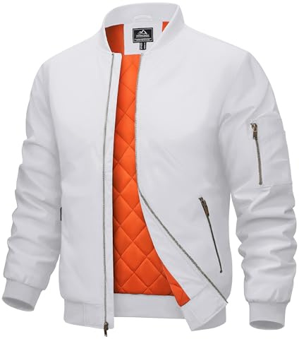 MAGCOMSEN Men's Bomber Jackets Winter Warm Casual Flying Coats White,S