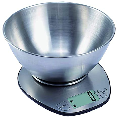FLASHPRIX Bascula Cocina Digital con Cuenco de Alta Capacidad de Acero Inoxidable, Pantalla Grande LCD