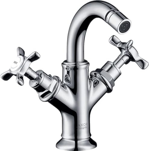 hansgrohe AXOR Montreux 2-Griff-Bidetarmatur, Zugstangen-Ablaufgarnitur, 16520340, Farbe: Brushed Black Chrome