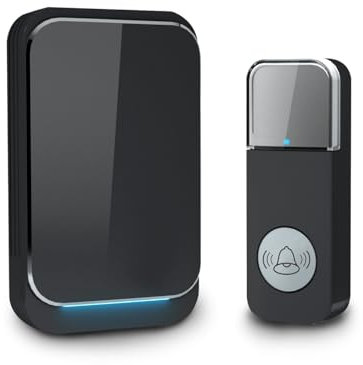 Sonnette sans fil, sonnette de porte avec indicateurs LED, résistante à l'eau (Noir)