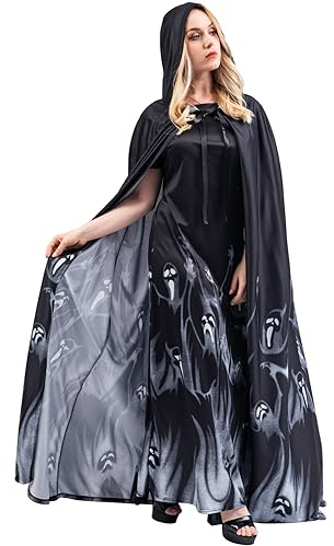 Chitomars Halloween Disfraz Mujer, Fantasma Capa con Capucha y Vestido Cosplay Capa de Vampiro o Bruja Halloween Carnaval Mascarada Fiesta Adulto Disfraz (L)