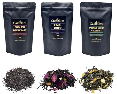 Premium Tea Selection, 3 Loose Leaf Teas, Camellios (3 Flavours, 100g Each)