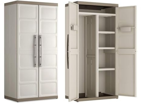 MONDO VIRO Armario portaobjetos y escobas Bacau 2 puertas con estantes interiores y patas elevadas (escobero - 65 x 45 x 182 cm)