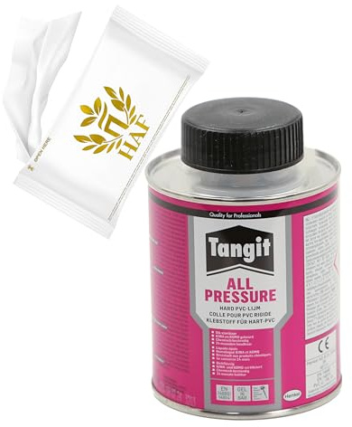 HAF Tangit PVC-U Kleber All Pressure Spezialkleber in 250g Dose | Spezialkleber geeignet für Verbindung und Montage von harten PVC-U Rohren | Inkl. HAF Feuchttuch
