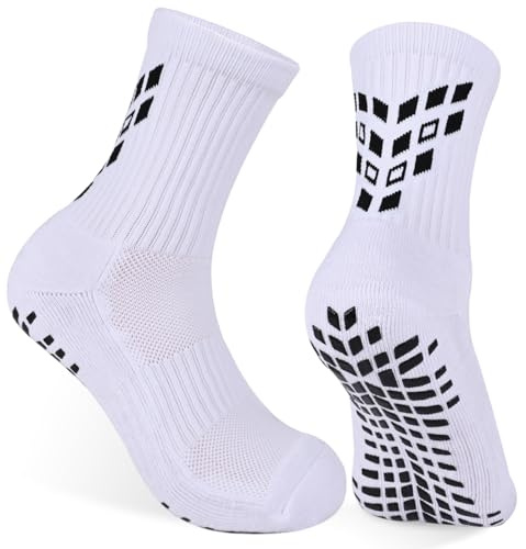 Gogogoal Calze da Calcio Antiscivolo Uomo Donna Calzini Sportive con Grip Imbottita Traspiranti per Allenamento Partite Rugby Yoga Basket 43-50 Bianco L 4 Paia