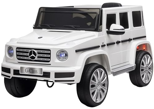 HOMCOM Coche Eléctrico para Niños de +3 Años Benz G500 Todoterreno de Batería 12 V Vehículo Eléctrico con Control Remoto Música Bocina Velocidad 3-5 km/h Carga 30 kg Blanco