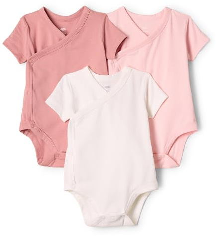 Amazon Essentials x Sofia Grainge Body a maniche corte da bambina, con bottoni laterali, confezione da 3, avorio/rosa/terracotta, 24 mesi