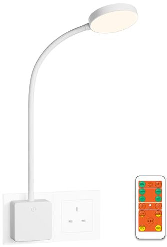 ENUOTEK LED Wandleuchte Leselampe Wand Bett Lampe Weiß mit Stecker und Fernbedienung, Helligkeit Dimmbar, 3er Beleuchtungsfarbe Einstellbar 5000K- 4000K- 3000K, Timer Automatisch Aus