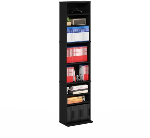 Furinno Jaya DVD Shelf, 9-Shelf Tall Narrow CD Rack, Media Shelf with Adjustable Shelves, DVD Storage Cabinets for CD Blueray Game Disc, Easy Assembly, for Living Room, Home Office, Americano