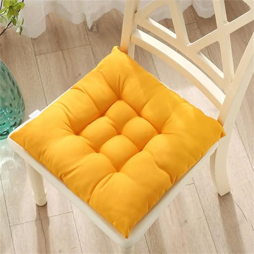 Morbuy Cojines para Sillas con Lazos, Color Caramelo Cojín de Silla Lavable, Cojines Sillas Cómodos, Suave Espesar Tatami Cojín de Silla, para Comedor Jardín Patio Cocina (50x50cm-2PC,Amarillo)