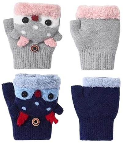 2 Pares De Guantes Sin Dedos Para Niños, Guantes Sin Dedos Con Tapa Abatible, Cálidos Guantes De Lana De Invierno, Guantes Para Exteriores Resistentes Al Frío