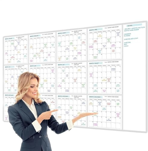 Calendario de año actualizado | Borrador anual de borrado húmedo y, calendario de pared borrable gigante en calendario anual sin fecha para organizar y planificar