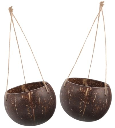 Supvox 2Er-Set Hängende Kokosnussschalen Pflanzkörbe Für Innen Und Außen Balkonpflanzer Deko Hängeampeln Robust Und Wetterfest 10.2X4.7X2.9 Zoll
