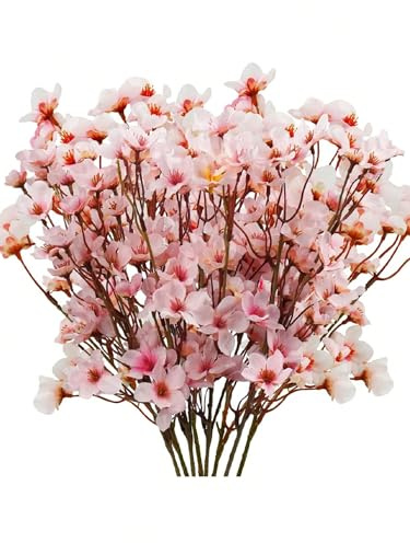 Genérico Flores de Melocotón Artificiales 2 Ramos (18 Tallos, 55 cm) | Decoración Realista y Frondosa para el Hogar, Jardines, Bodas y Eventos (4, Almendro Blanco 4 Ramas)