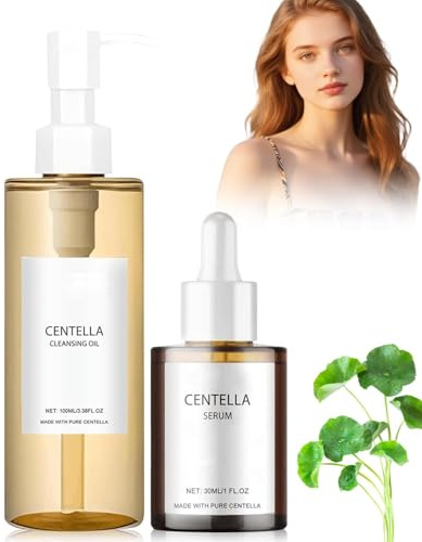 Lot de 2 huiles nettoyantes Centella + Sérum Centella, apaisant et hydratant, nettoyage en douceur, convient pour les peaux sensibles, les filles et les femmes