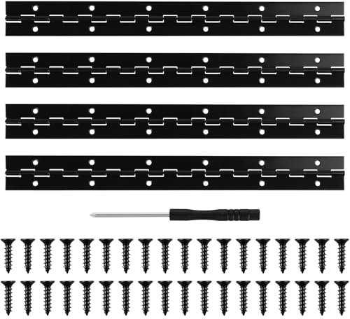 4 Pcs Charniere Piano, 300 x 30 mm Charnières Pliables, Charniere Porte Lourde, Charnières de Portes à Bande pour Piano Porte Armoire Meuble, avec Vis et Tournevis(Noir)