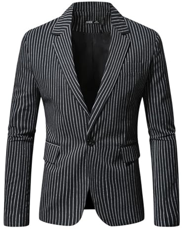 Gefomuofe Vestes pour homme - Veste de costume à rayures - Coupe ajustée - À carreaux - Décontracté - 2 boutons - Veste de loisirs - Blazer d'affaires - Veste de survêtement sportive, Noir , XL