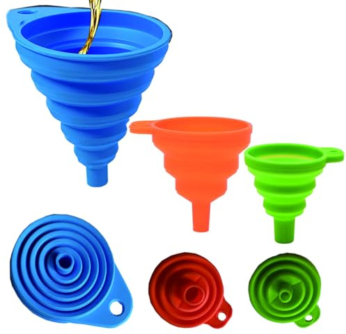 Kitchen Funnel Set of 3,Small,Medium and Large,Kitchen Gadgets Accessories Foldable Silicone Collapsible Food Grade Funnels for Kitchen Use Daily Cooking Filling Bottles Liquid Powder Transfer