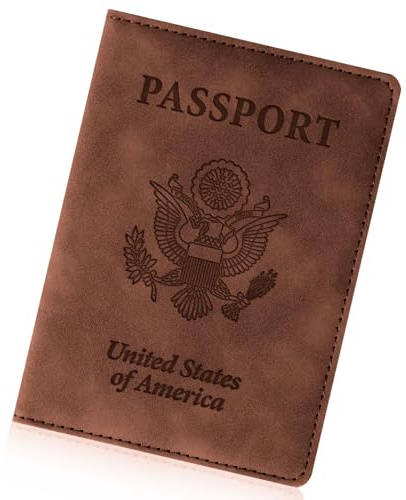 Passport Holder for Travel Essentials, RFID Blocking Passport Cover Wallet Card Case for Women and Men, PU Leather, Brown