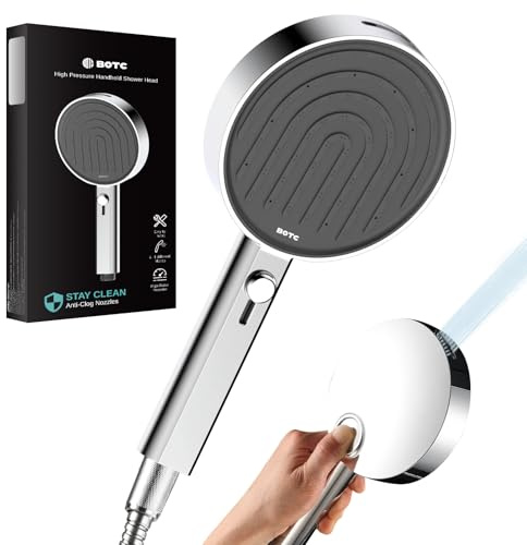 BOTC Wassersparend Duschkopf, Hochdruck-Duschbrause, 7 Strahlarten mit Sprühfunktion Oben, 135mm Groß Handbrause, Sparduschkopf mit Antikalk-Funktion, Chrom