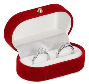 Cofanetto per Anello Proposta Matrimonio, 2 Slot Velluto Porta Anelli Ovale Porta Fedi, Scatola per Anello Proposta di Matrimonio 2 Anelli, per Orecchini a Perno, Spille (Rosso), 7,3 x 4 x 3 cm