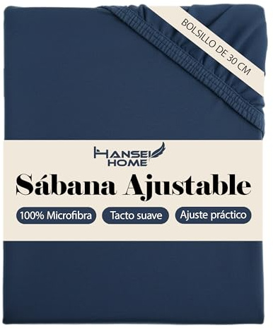 H HANSEL HOME Sábana Bajera Ajustable, Microfibra Transpirable y Suave, Altura 30 cm, Elástico 360° - Sábana Bajera 105x190/200cm – Azul Marino