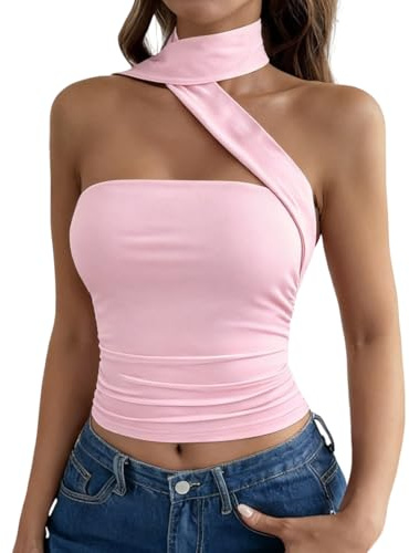 Bcenoilua Tubo Tops Donna Sexy Senza Maniche Crop Top Estivi Senza Spalline Y2k Top a Fascia Aderente Canotta Corto Tinta Unita