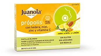 JUANOLA Própolis Sabor Miel y Limón - 24 pastillas blandas - Ayudan a suavizar la garganta de forma natural. Producto alimenticio con Própolis, Hedera, Miel, Zinc y Vitamina C.