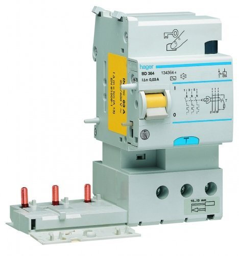 bloc différentiel - 3 phases - 25a - 30ma - type ac - hager bd326