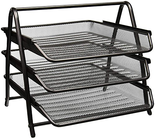 Zuvo Mesh Desk Organiser 3 Tier Letter Tray - Black Metal File Organiser for Office - Stackable Paper Tray for Document Storage - A4 Desktop Desk Tidy Office Accessories