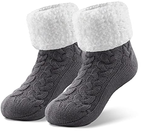 SIMIYA Kuschelsocken Damen, flauschige Haussocken anti Rutsch Stoppersocken Wintersocken Weihnachtssocken, mit ABS Sohle und warme Hüttensocken, 1 Paar(Grau)