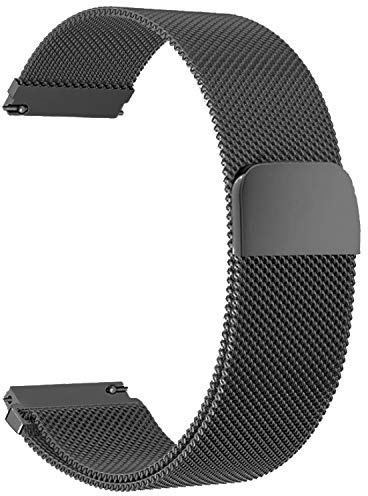 BaiJ Bracelet de Montre Magnétique, Fermoir Bracelet Réglable en Acier Inoxydable Metal pour Huawei Watch Daniel Wellington iWatch Montres Homme et Femme, 22mm Noir