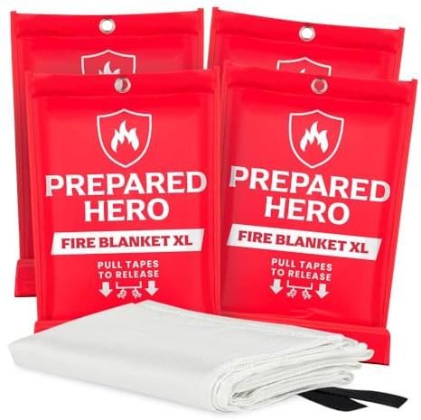 Hero Extra Large Emergency Fire Suppression Blanket - 4 Pack - XL Fiberglass Fire Blanket for Kitchen & Home, 47” x 71”