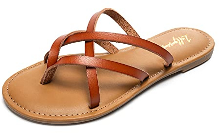 Luffymomo Women's Elastic Strap Flat Sandals Casual Summer Open Toe Sandal(10 M US Brown)