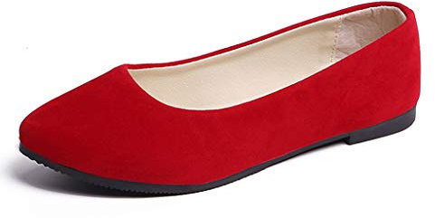 CHAOEN Womens Ballet Flats, Ladies Suede Ballet Dolly Pumps Women Classic Plain Ballerina Flats Girls School Casual Slip On Ballerinas Office Shoes Red