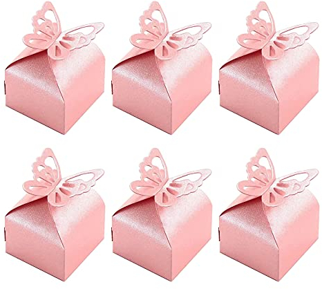 50 Stück Hochzeit Gastgeschenk Box, Rosa Schmetterlinge Schachtel, Süßigkeiten Perlenpapier Box, Hochzeiten, Partys, Festivals