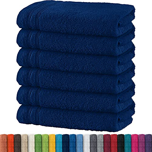 Erwin Müller Handtuch 6er-Pack Heidelberg 100% Baumwolle - saugstark, gut trocknend, kompakt, leichte Qualität Marine Größe 50x80 cm - ideal für Sport, Strand, Reisen