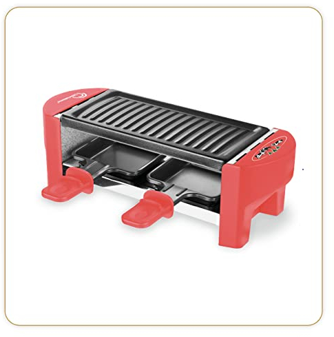 Litle Balance 8631 Raclette 2 Meuuh…!, Raclette 1/2 personas, Grill extraíble, 2 espátulas + 2 planchas, sin PFAS, antiadherente, 320 W, rojo ladrillo