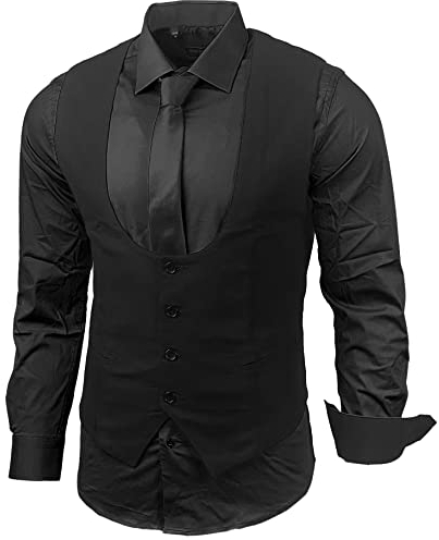Herren Hemd Weste Krawatte Set Business Anzugweste Westen Slim Fit Smoking Frack Business Herrenanzug-Set Sakko B-101, Farbe:Schwarz, Größe:XL
