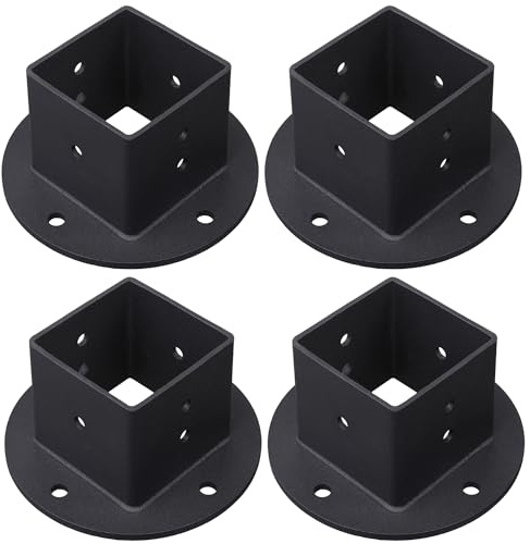 Wpbhk 4Pcs Floor Flange 2x2 Post Anchor Base Heavy Duty Solid Square Fence Pole Base Black Wall Mount Brackets kit for Deck Railing Mailbox