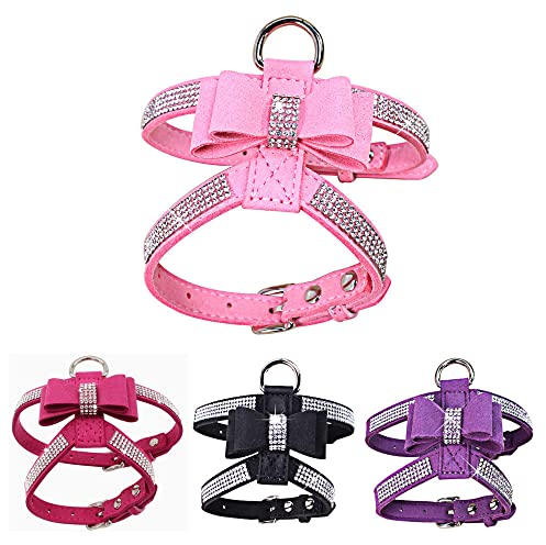 JPOJPO Harnais pour chien avec strass, nœud papillon scintillant, doux et amusant, réglable, avec strass, taille S, noir