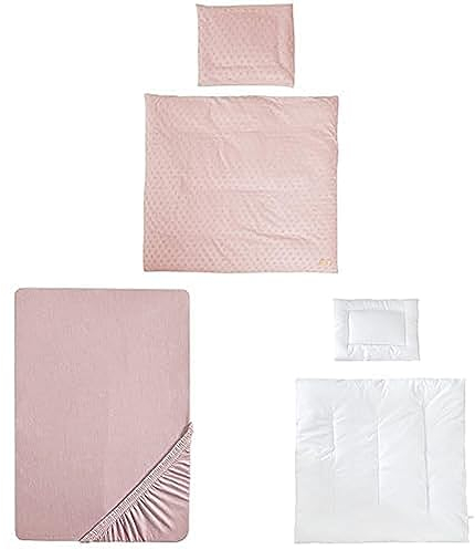 roba Babybettwäsche Lil Planet 80 x 80 cm - Set 2-TLG. - Bio Baumwolle Rosa/Mauve + Spannbettlaken Lil Planet 40 x 90 + Kindersteppbett - 80 x 80 cm + Kissen 40 x 35 cm 4 Jahreszeiten