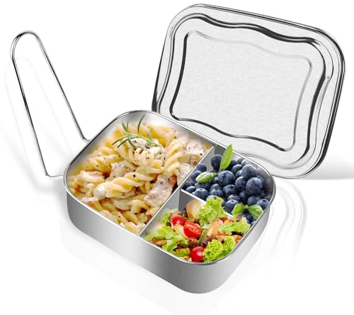 Brotdose Edelstahl,Lunchbox Edelstahl mit 3 Fächern 1000ML,Lunchbox Auslaufsicher,Brotzeitdose mit Trennwänd, Brotdosen Metall Umweltfreundlich,BPA-frei,Vesperdose, Pausenbrot, für Erwachsene & Kinder