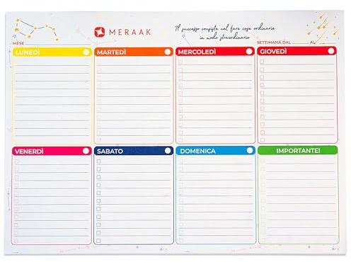 MERAAK Planner Settimanale da Tavolo A4, 50 Settimane in Italiano - Calendario da Scrivania Incollato 2025