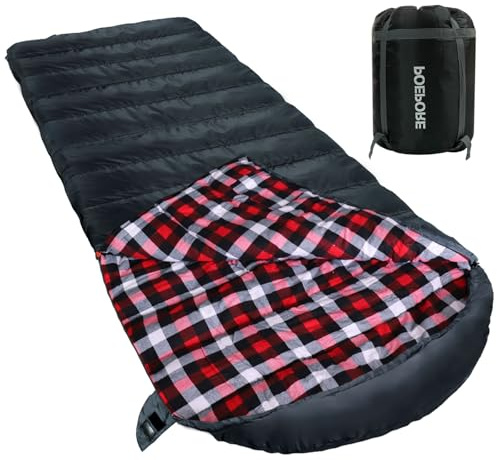 POEPORE 0 Degree Sleeping Bag 100% Cotton Flannel XXL Cold Weather Winter Oversized Sleeping Bag for Adults Camping Zero Degree Big and Tall with Compression Sack 20F