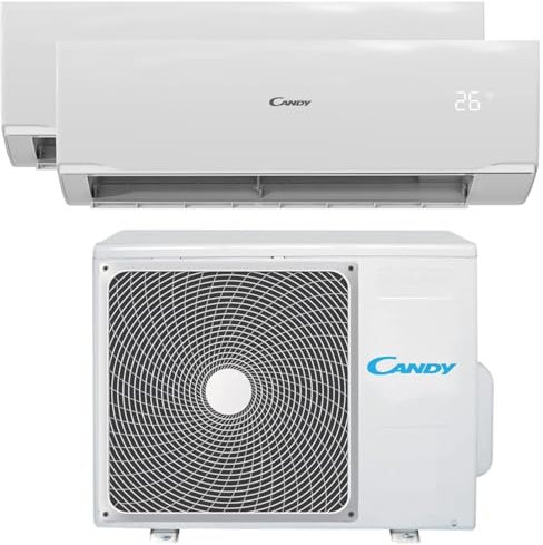 Candy, Condizionatore Smart Linea Pura, Climatizzatore Dualsplit con 1 Unità Esterna e 2 Interne 9000-12000 Btu, Silenzioso, con Self-Clean - Tecnologia di Espansione a Freddo e Controllo da Remoto