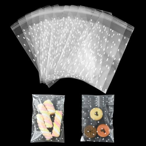 200 Pieces Cellophane Bags Clear Self-Adhesive Cookie Bags Plastic Sweet Bags for Bakery, Cookie, Candies, Biscuit, Jewelry, Soaps, Cards and Dessert (6 x 4 in)