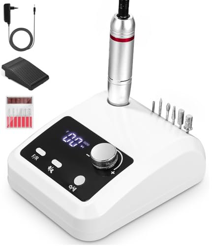 Torno para Uñas Profesional 45000 rpm, Drill para Uñas Profesional, Nail Drill, Lima Electrica Uñas, Torno Pedicura para Manicura, Pulido y Eliminación de gel de Uñas Acrílicas
