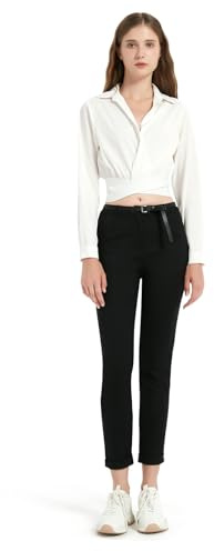 GLOWELFA Pantaloni Donna Eleganti Vita Alta Aderenti da Lavoro Ufficio Petite Curvy Cotone Elastico（07121,S,Nero）