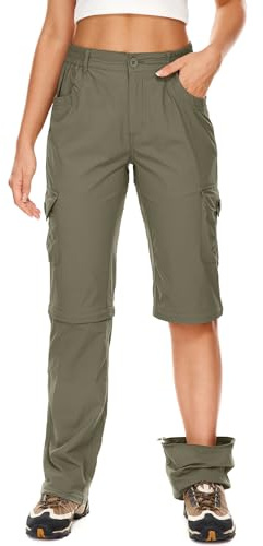 Faysfad - Pantaloni da donna cargo, impermeabili, a rapida asciugatura, convertibili, elasticizzati, per escursionismo, con cerniera, casual, protezione UPF 50, verde chiaro, 40